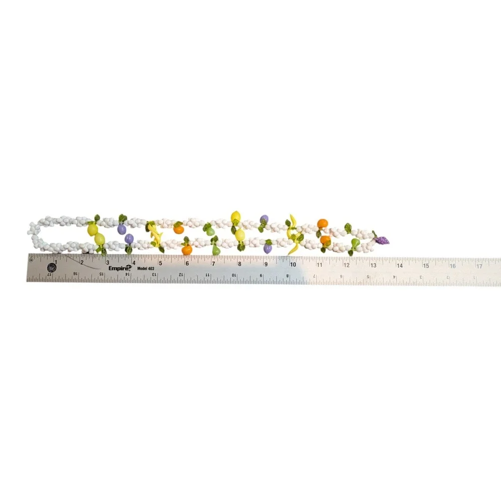Vintage‎ Style Fruit Salad Plastic Bead Necklace White Popcorn Grapes Bananas